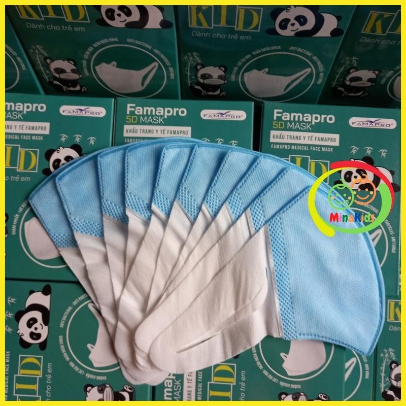 Hộp 10 Chiếc Khẩu Trang Y Tế Trẻ Em Famapro 5D Mask Kid Quai Vải Nam Anh 3 Lớp Cho Bé Dưới 10 Tuổi KT12