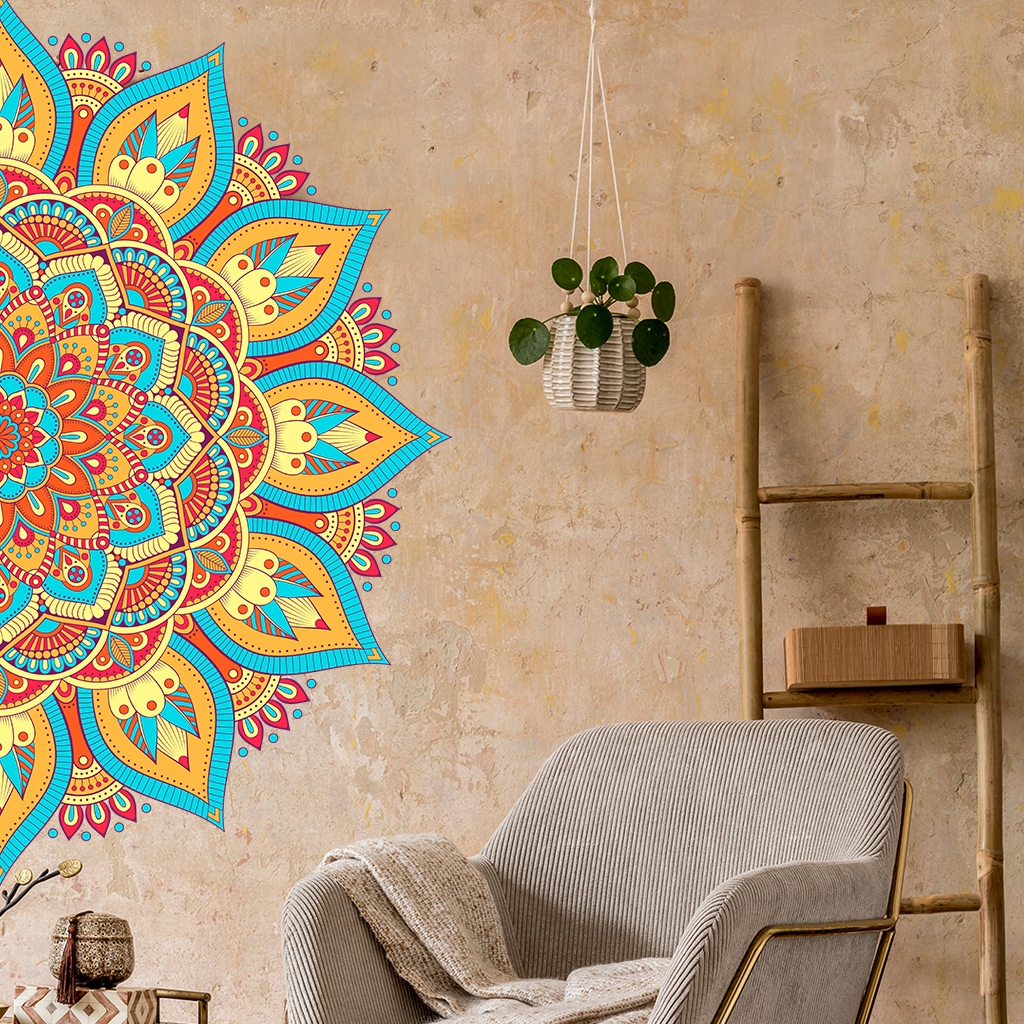 Miếng Dán Tường Bằng PVC Họa Tiết Hoa Mandala Nhiều Màu Sắc Kích Thước Lớn Có Thể Tháo Rời Trang Trí Phòng Cho Bé