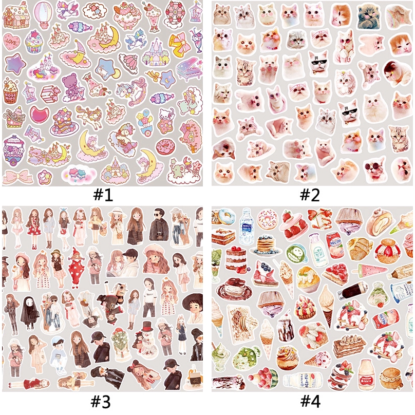 Bộ 100 Miếng Sticker Họa Hình Dễ Thương Kiểu Hàn Dán Trang Trí Điện Thoại Di Động/Nhật Ký