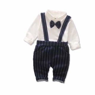 Set yếm công tử cho bé trai áo thun cổ đức kèm nơ