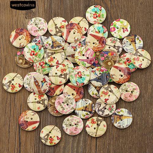 Set 50 nút gỗ 2 lỗ họa tiết tháp Eiffel chuyên dụng cho thợ làm đồ thủ công