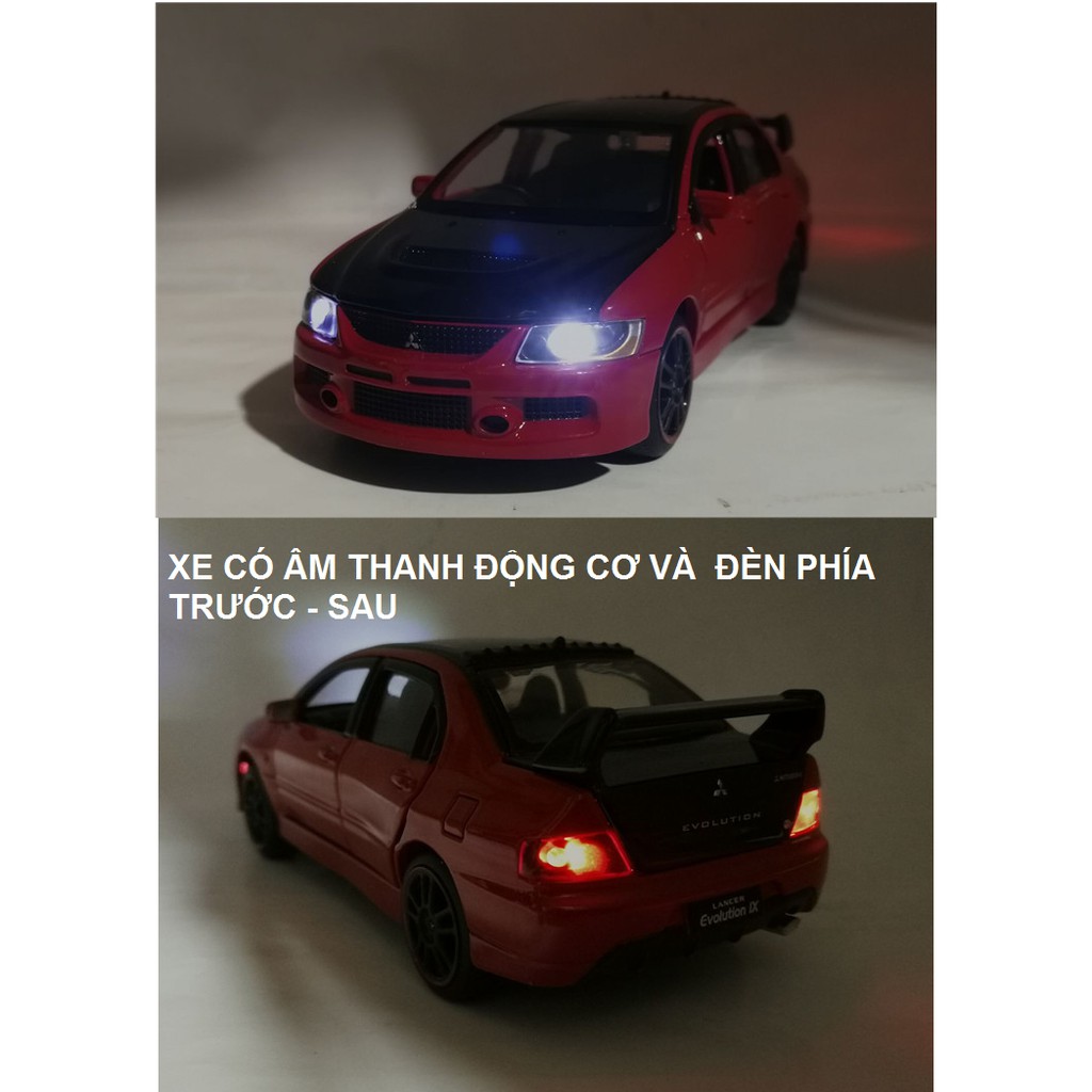 Đồ chơi mô hình xe ô tô Mitsubishi Lancer Evolution 9 xe bằng kim loại có đèn và âm thanh động cơ