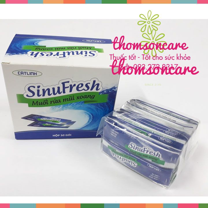 Muối rửa mũi xoang Sinufresh của Cát Linh, thành phần tự nhiên - Hộp 50 gói muối biển nano, giảm tắc mũi