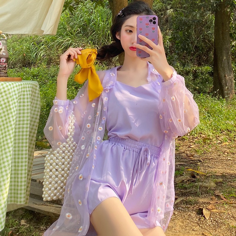 Áo khoác hoa cúc phong cách hàn quốc thời trang hè đi biển sành điệu