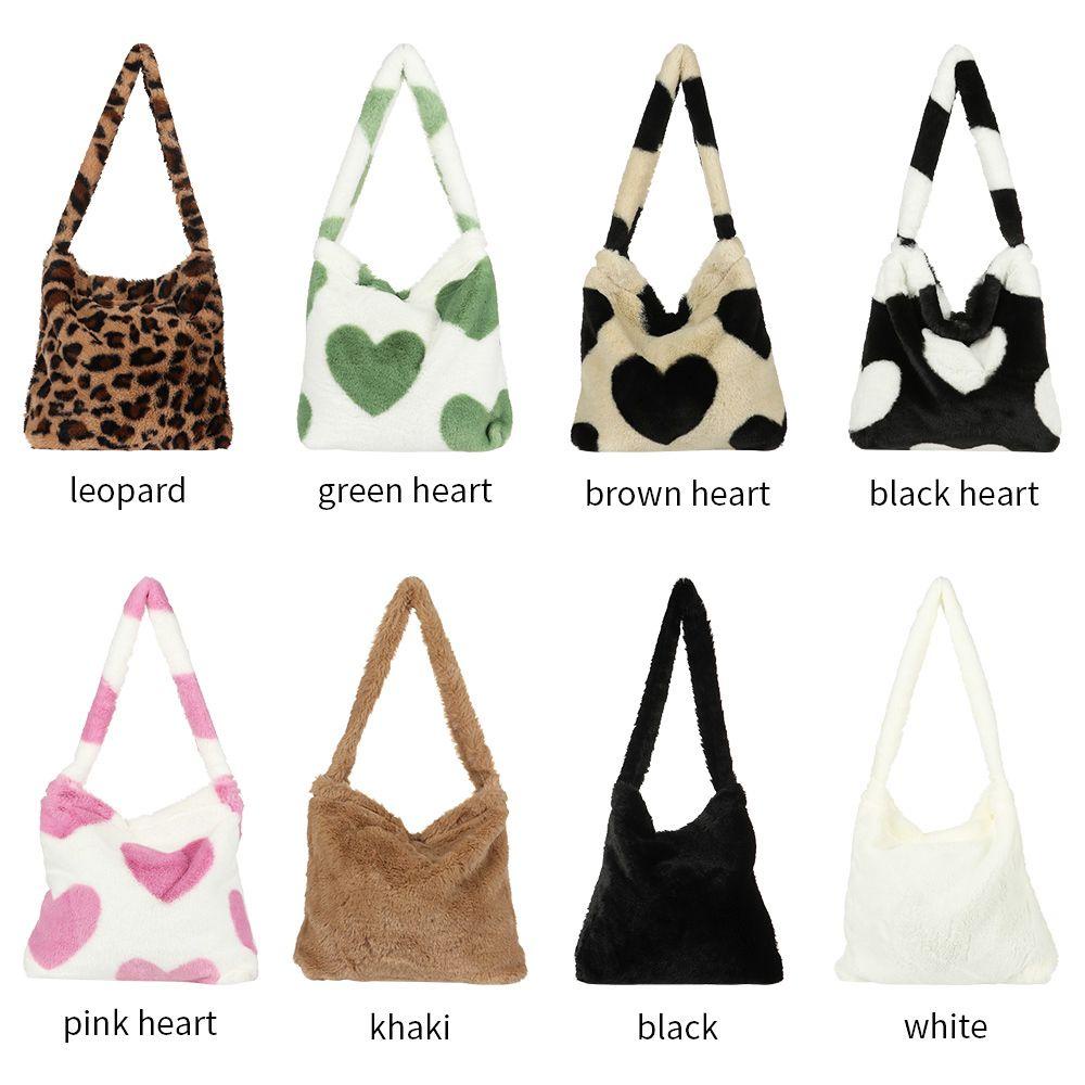 RAINBOW Women Girls Fluffy Shoulder Bag Female Handbag Shopping Bag Winter Autumn Plush Tote Fashion Top-handle Bag
