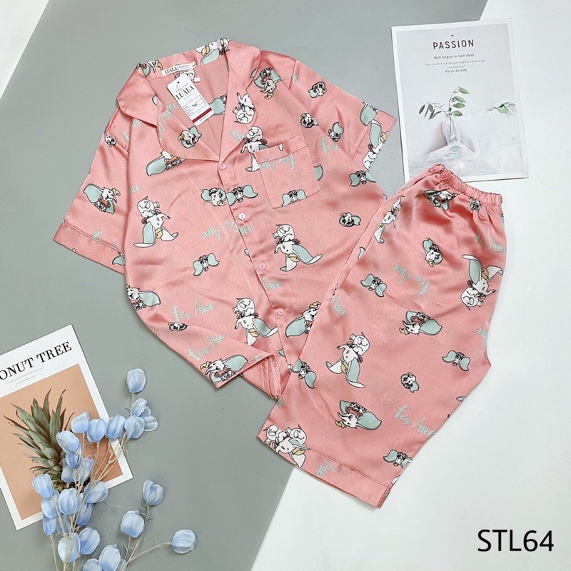 (SIZE TỪ 36-60kg)Đồ Ngủ Pijama, Đồ mặc nhà Lụa Satin Tay Ngắn, Siêu Xinh, Bộ lửng