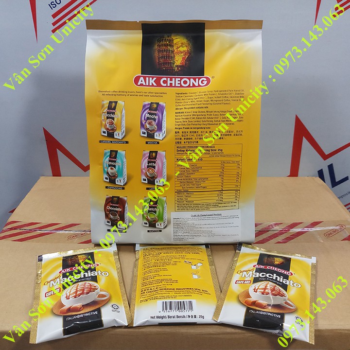Cà phê sữa Caramel Macchiato 300g (12 gói * 25g) Aik Cheong Malaysia