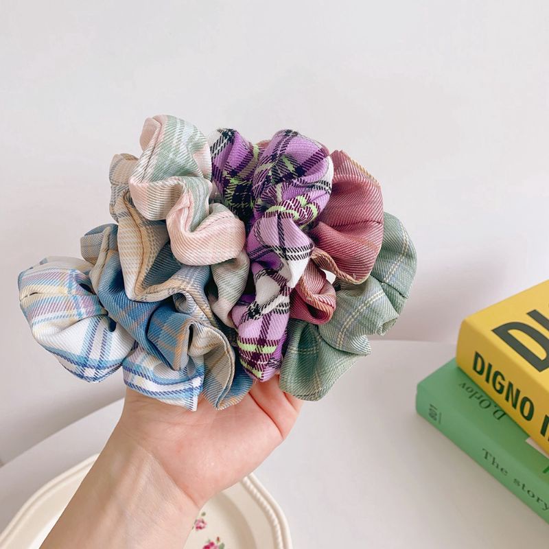 Dây buộc tóc vải scrunchies họa tiết caro Hàn Quốc cho nữ