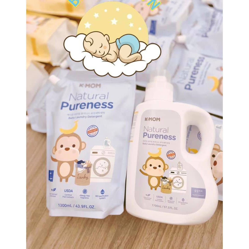 Nước giặt đồ hữu cơ cho bé Kmom Can 1700ml/túi 1300ml