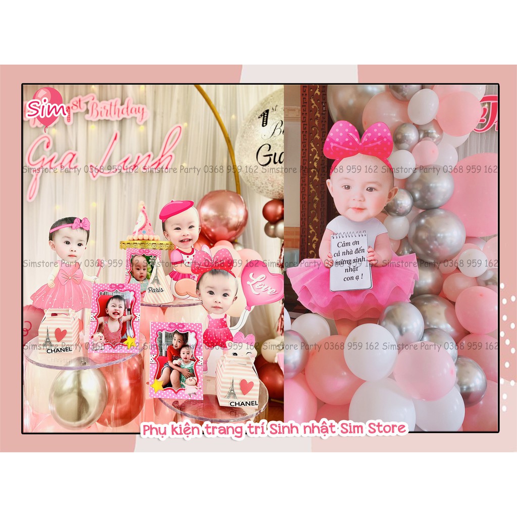 Combo hình chibi, bảng tên, cây welcome, cây số tuổi  trang trí sinh nhật bàn tiệc thiết kế  cho bé