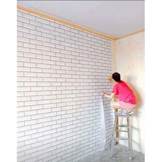 {revodich} Cuộn 10m giấy dán tường giả gạch trắng 3D
