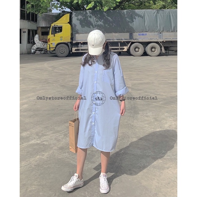 váy sơ mi oversize 2 màu,tà váy xẻ 2 bên(nhận hàng có vấn đề liên hệ shop trước khi đánh giá ạ)