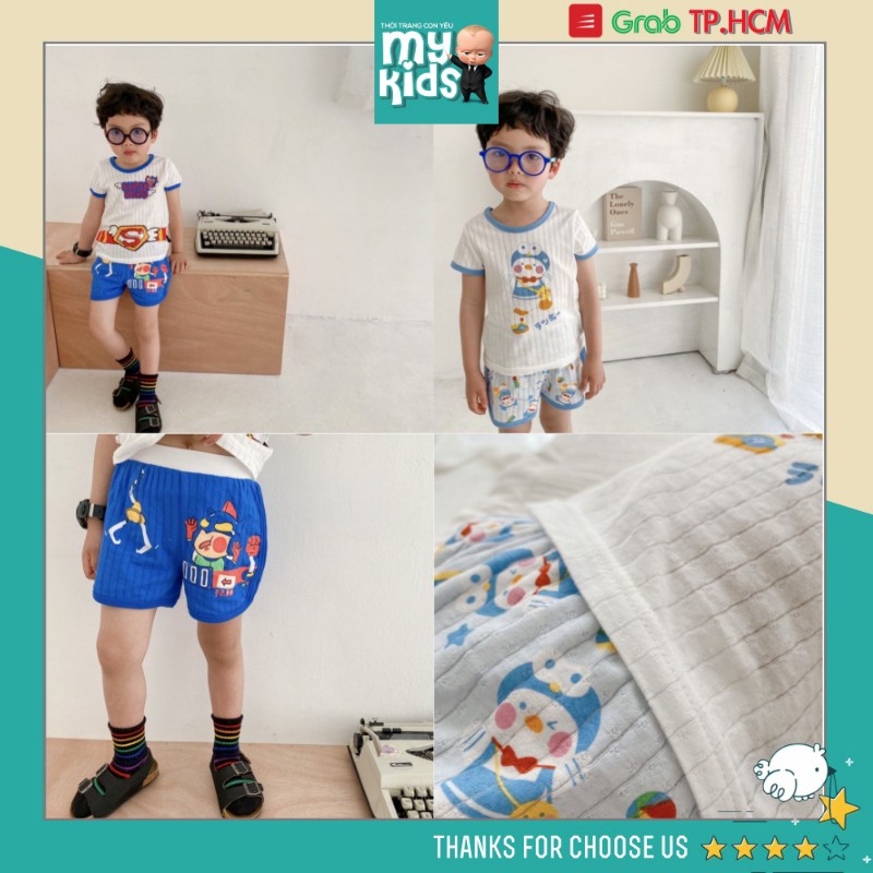 New 2021 HCM Bộ quần áo bé trai mùa hè đồ bộ trẻ em xuất Hàn Quốc in PORORO SUPER HERO SIÊU NHÂN SUPERMAN NOWSHIP GRAB