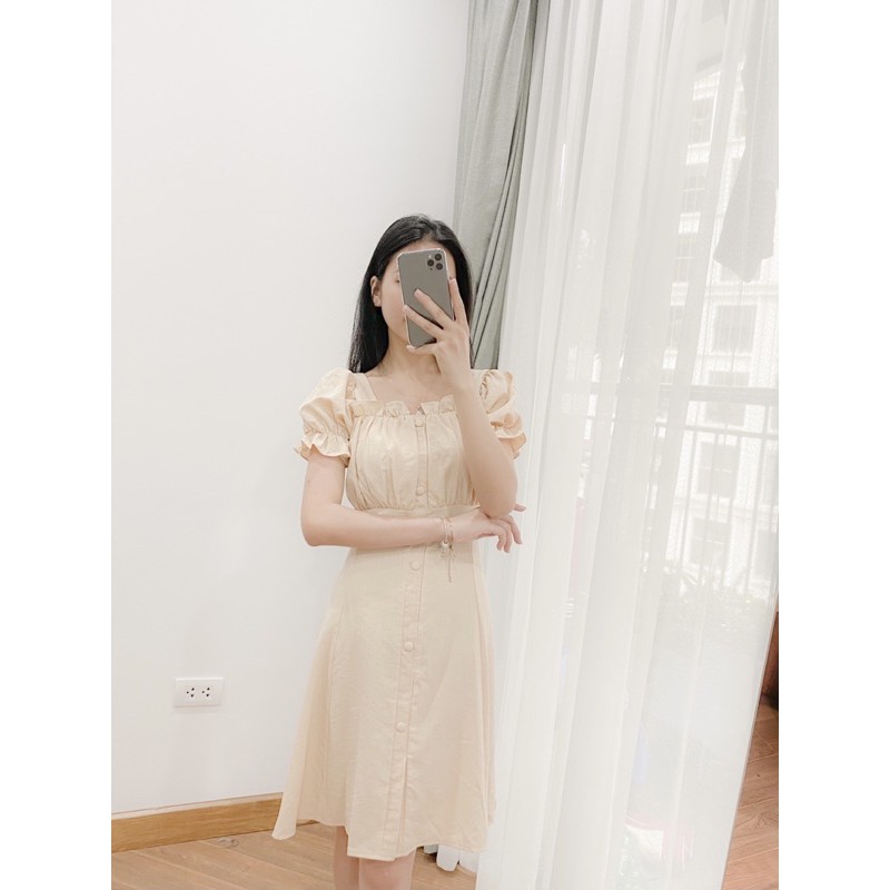 Đầm váy tiểu thư trơn cúc bọc 2 màu 0605
