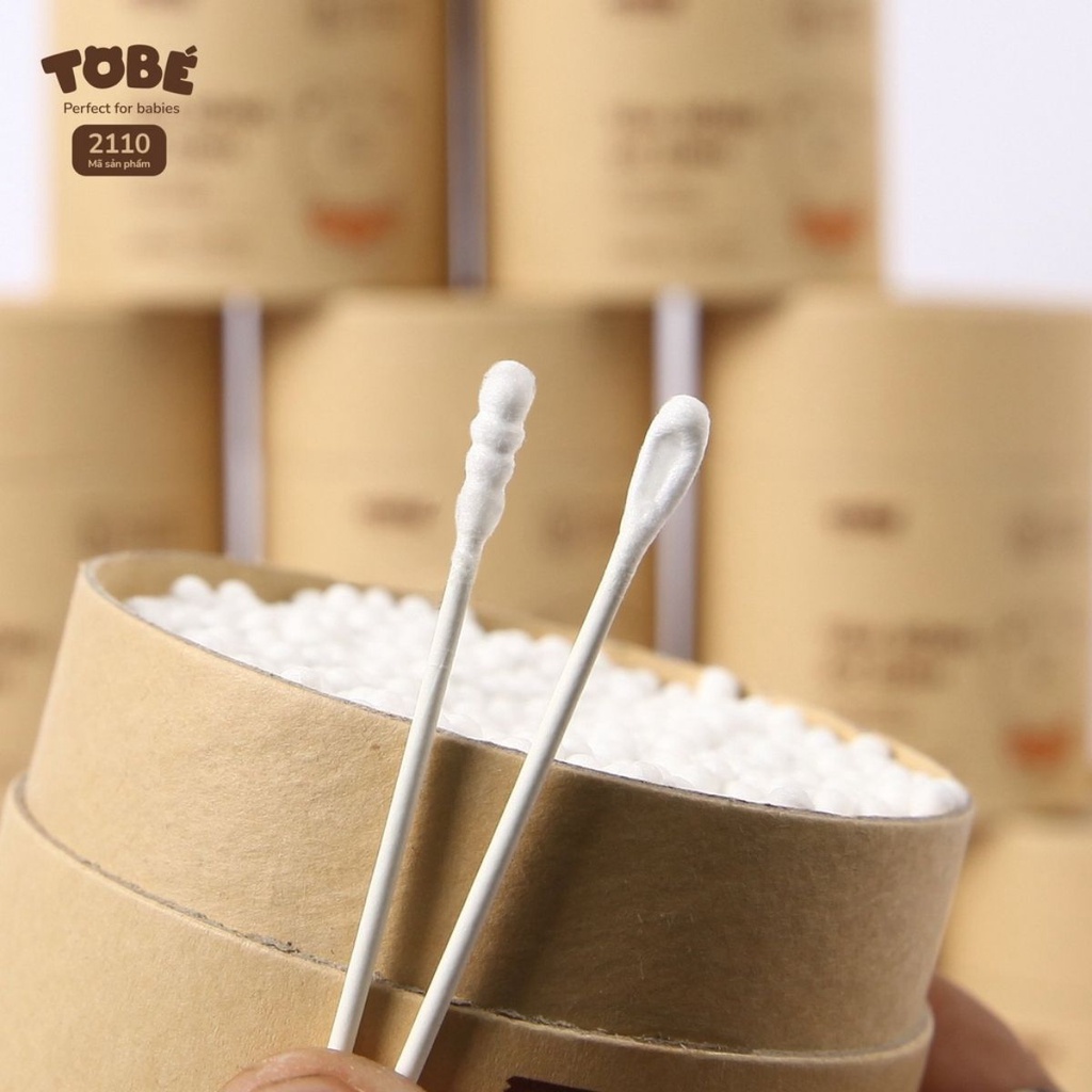 Tăm bông TOBE đầu nhỏ cho bé sơ sinh Hộp 400 chiếc, được làm từ 100% sợi bông thuần khiết rất an toàn với trẻ sơ sinh