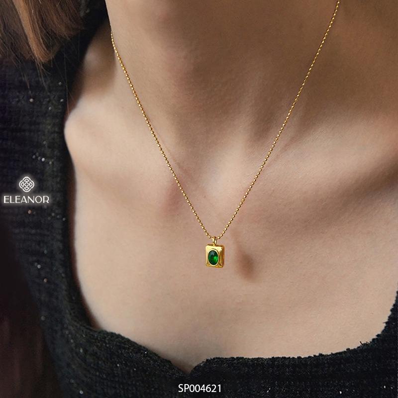 Dây chuyền nữ Eleanor Accessories mặt chữ nhật đính đá xanh sợi mảnh phụ kiện trang sức dễ thương