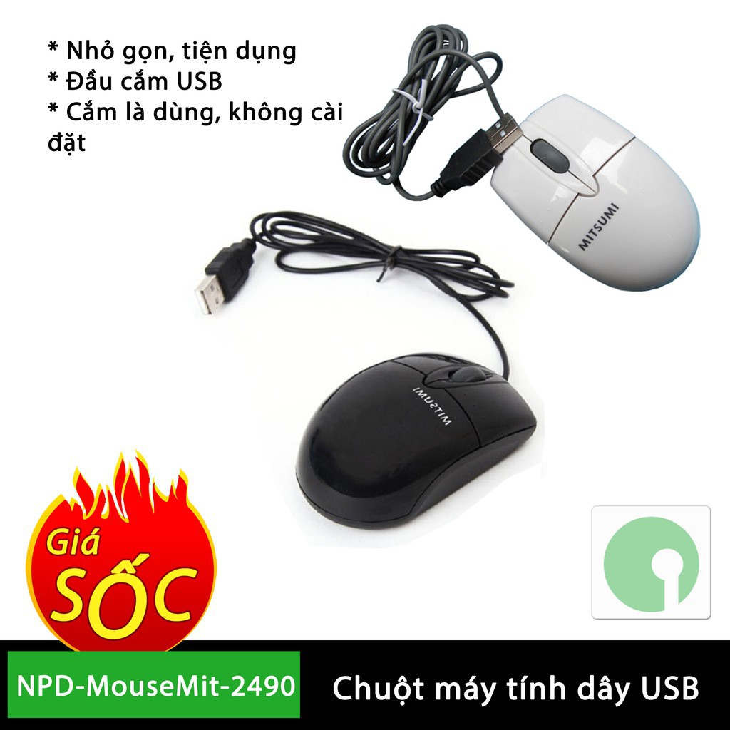 Chuột dây Mitsumi sứ nhỏ (dây trắng) thiết kế nhỏ nhắn dễ mang theo, chuột nhạy, dễ bấm