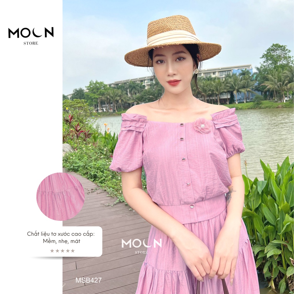 Set bộ áo váy basic chất liệu tơ đũi mát mẻ trẻ trung MSB427 Moon Store