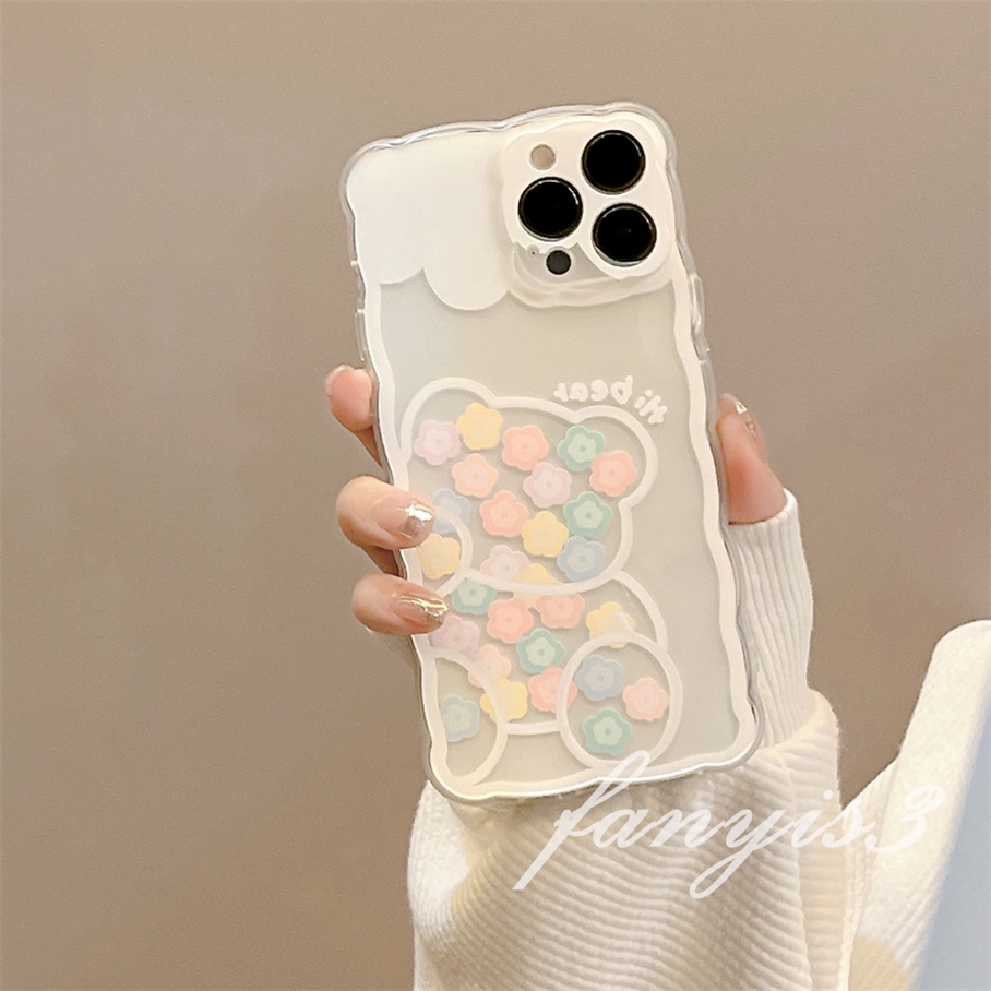 Ốp Điện Thoại TPU Silicon Mềm Viền Lượn Sóng In Hình Gấu Và Hoa Cho For iPhone 13 12 11 Pro Max X XR Xs Max 7 8 Plus SE 2020
