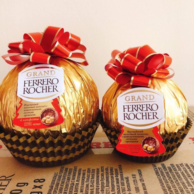 SOCOLA FERRERO ROCHER QUẢ CẦU NƠ VÀNG SIZE TO 250g