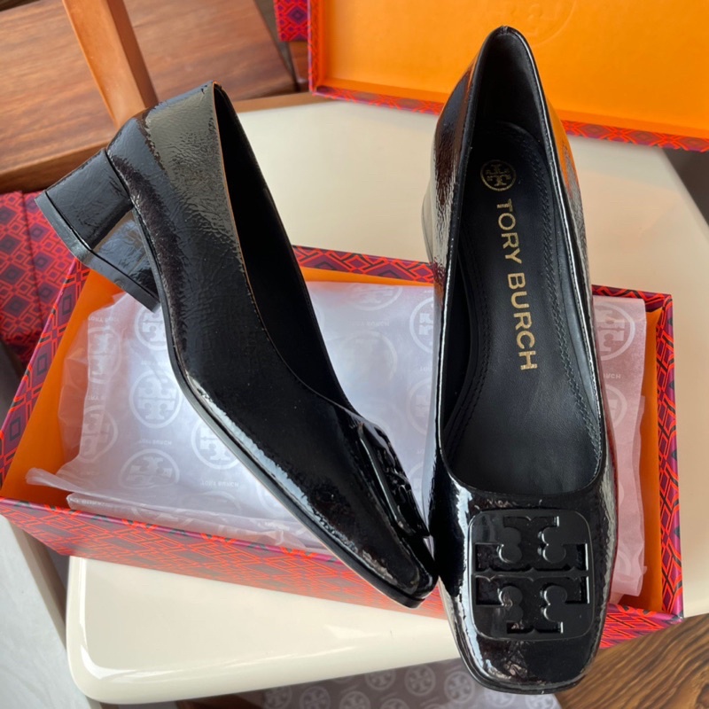 Giày cao gót mũi vuông da thật cao cấp thương hiệu Tory Burch