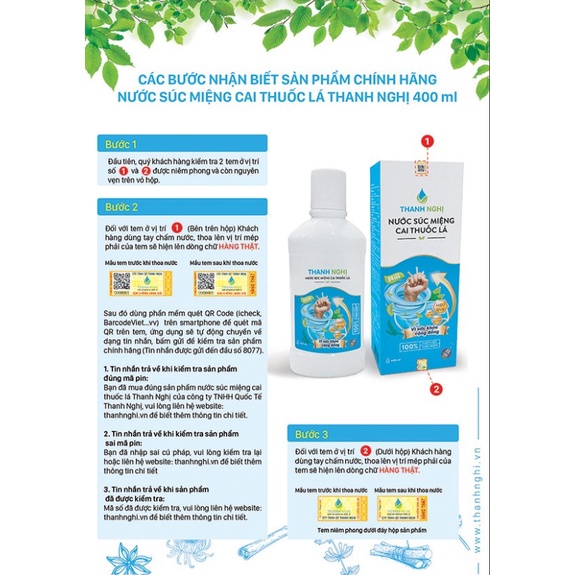 🔰 Cai thuốc lá Thanh Nghị chỉ 1 liệu trình, làm sạch miệng, thơm miệng, chắc răng, dung tích 400ml
