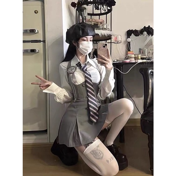 Váy Xương Cá Eo Cao Phong Cách Preppy Mỹ Cho Nữ