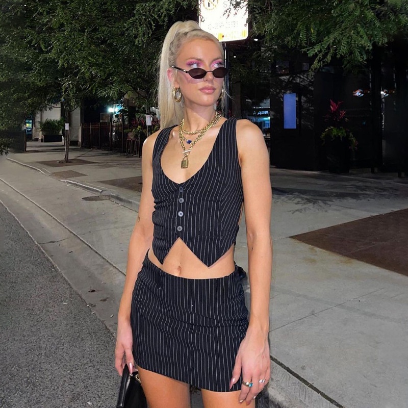 DUNEA Bộ áo croptop + chân váy ngắn in họa tiết thời trang quyến rũ dành cho nữ