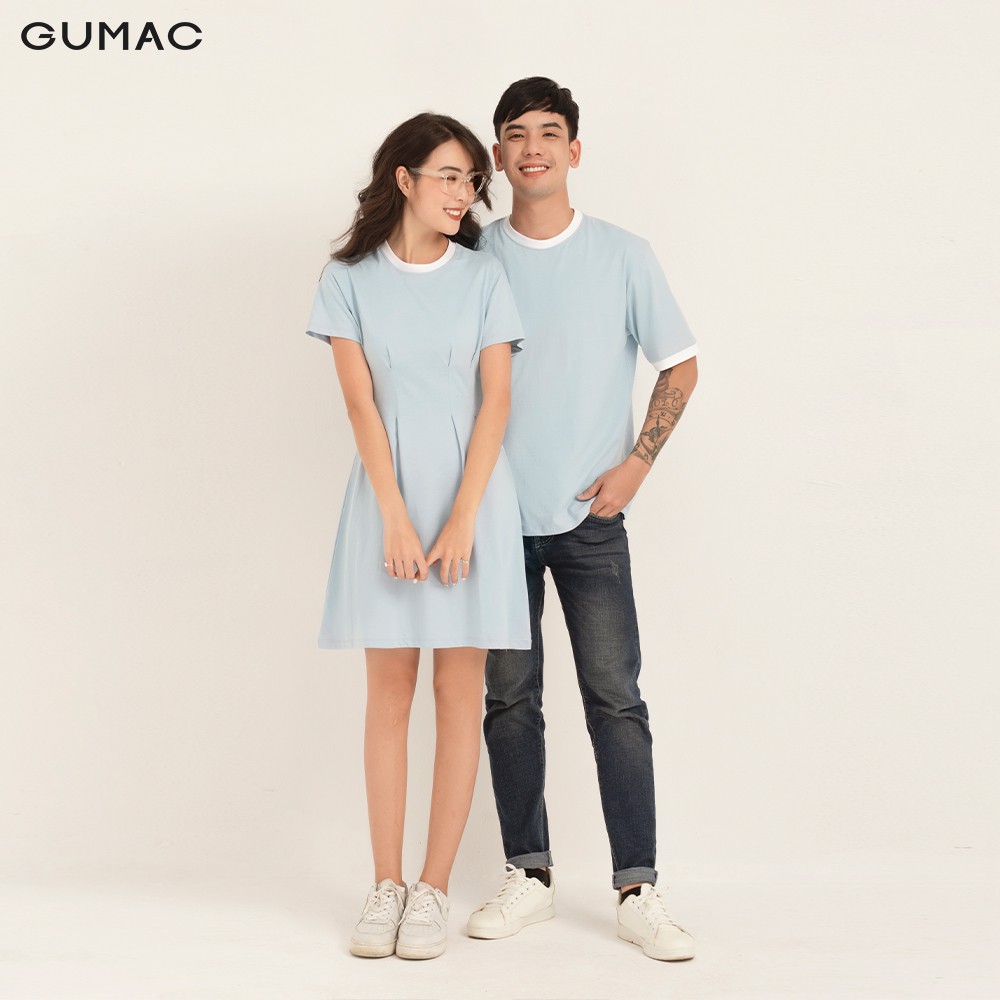 Đầm thun nữ GUMAC xếp ly trẻ trung màu xanh đủ size basic DB1157 | BigBuy360 - bigbuy360.vn