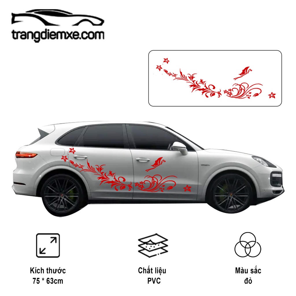 Decal Dán Xe Họa Tiết Hoa Bướm Tem Dán Xe Thơ Mộng Trangdiemxe Y79