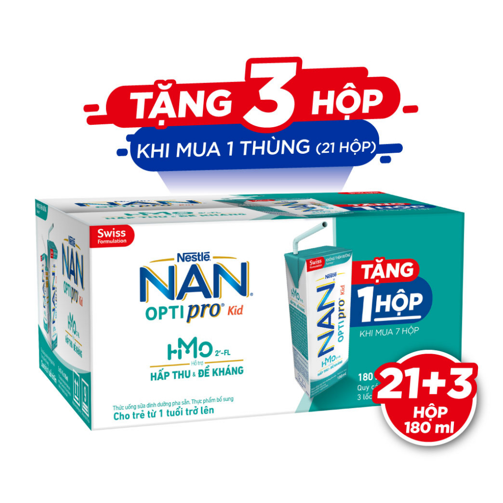 Thùng 24 Hộp Sữa Dinh Dưỡng Pha Sẵn NESTLE NAN OPTIPRO Kid 180ml ( 3x(8x180ml) ) - Mua 7 tặng 1