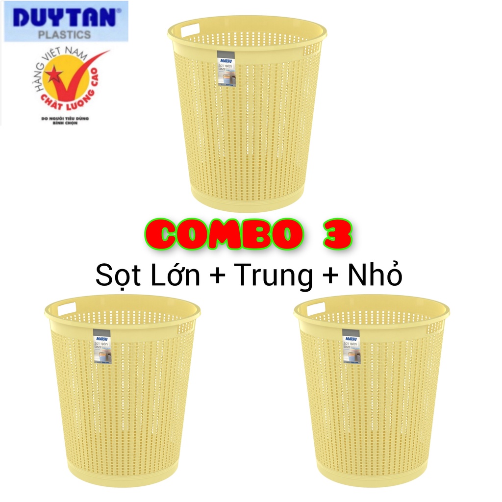 COMBO 3 Sọt nhựa tròn đan Duy Tân Nhỏ/Trung/Lớn phong cách hàn quốc dùng làm sọt rác, sọt đựng đồ