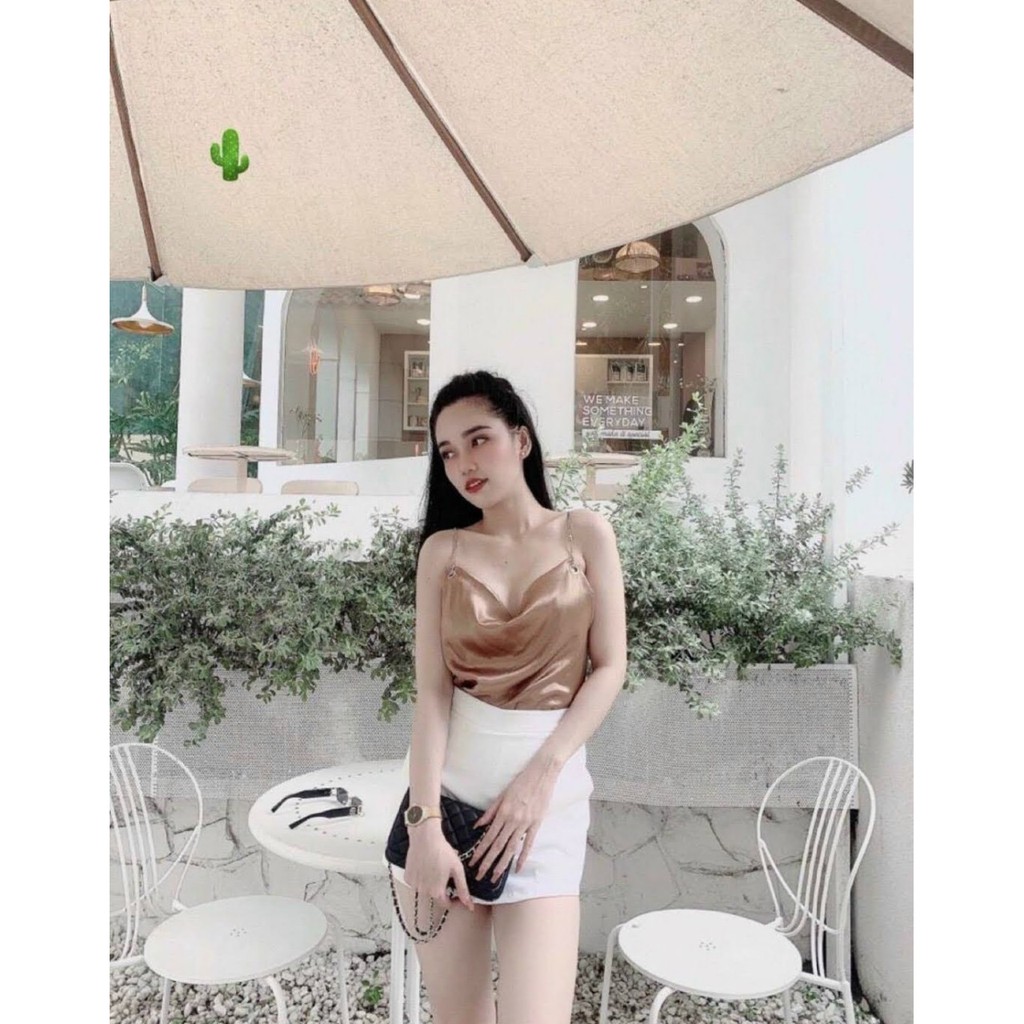 Áo kểu 2 dây phối xích chất vải phi bóng Cam Kết hàng y hình ( Free size từ 40-52kg)