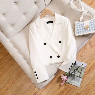 Áo khoác vest màu trắng/đen dáng rộng thời trang cho nữ