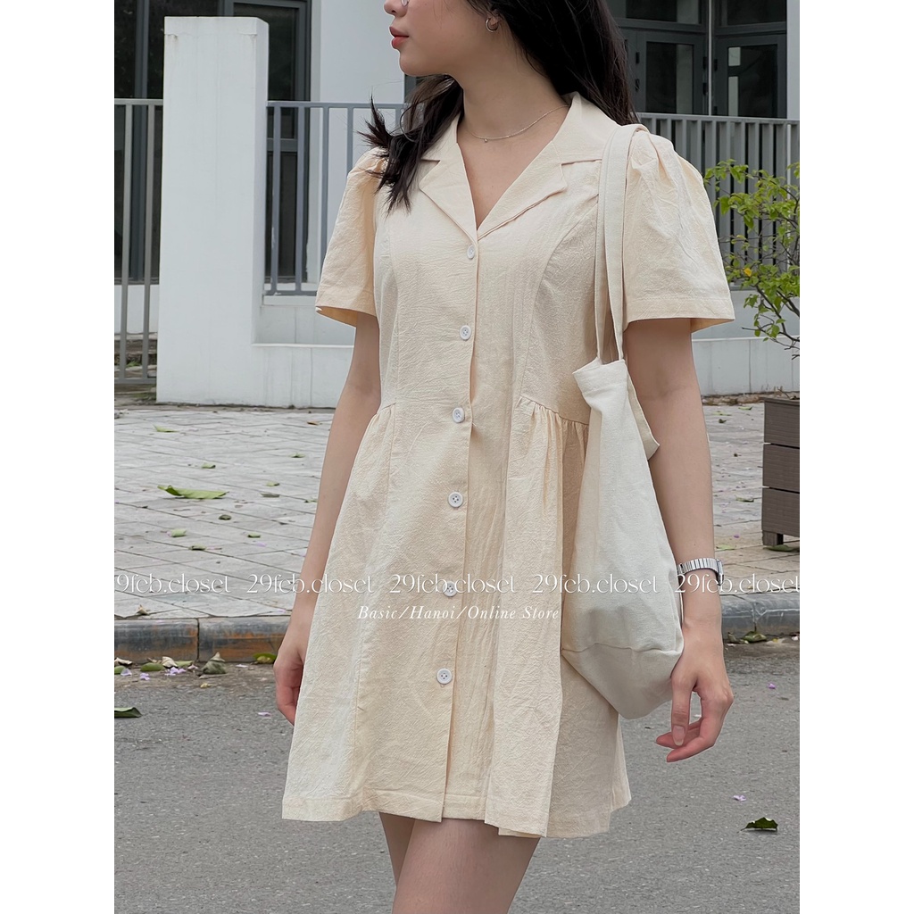 [Ảnh thật/Video] Váy sơ mi đũi cổ vest chiết eo - 29feb.closet- V14