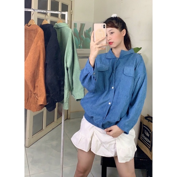 Áo khoác dáng sơ mi kaki nhung gân unisex ulzzang nam nữ