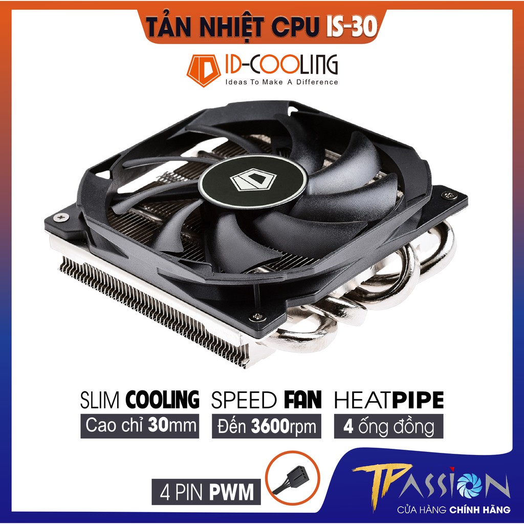 Quạt tản nhiệt CPU ID-Cooling IS-30 - Nhỏ gọn 30mm, fan 3600rpm, dùng cho Mini-ITX, hiệu năng tốt