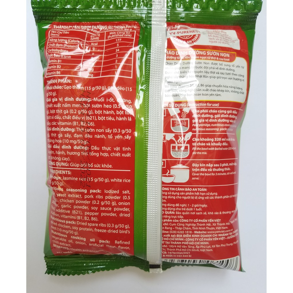 Thùng 30 gói cháo Ngon Lành Yến Việt vị Sườn Non 50g/ gói - 399