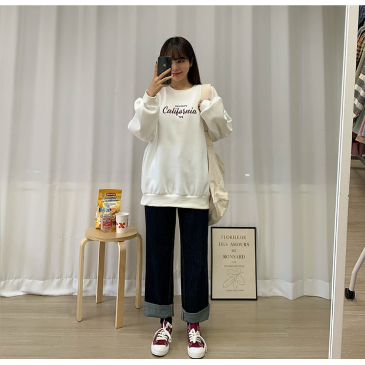 áo sweater nữ nhập khẩu chính hãng tại Hàn Quốc dáng Unisex tay dài form rộng in chữ california siêu đẹp | BigBuy360 - bigbuy360.vn