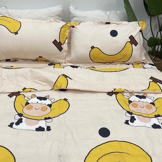Bộ Chăn Hè Ga Gối Cotton Poly Combo 5 món ( Mẫu bò chuối )