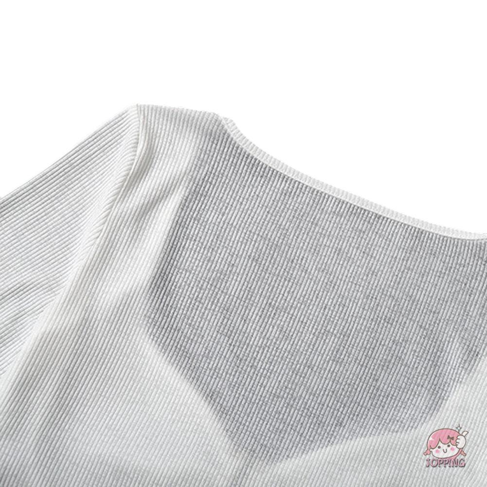 JOP7-Women Sexy Short Top Long Sleeve V Neck See-Through Mesh Ruffled White Slim Fit T-shirts