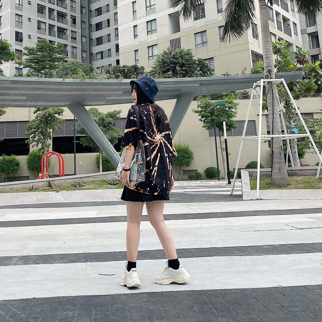 Áo Thun Tay Lỡ TIE DYE BLACK-GOLD In Loang Màu Unisex