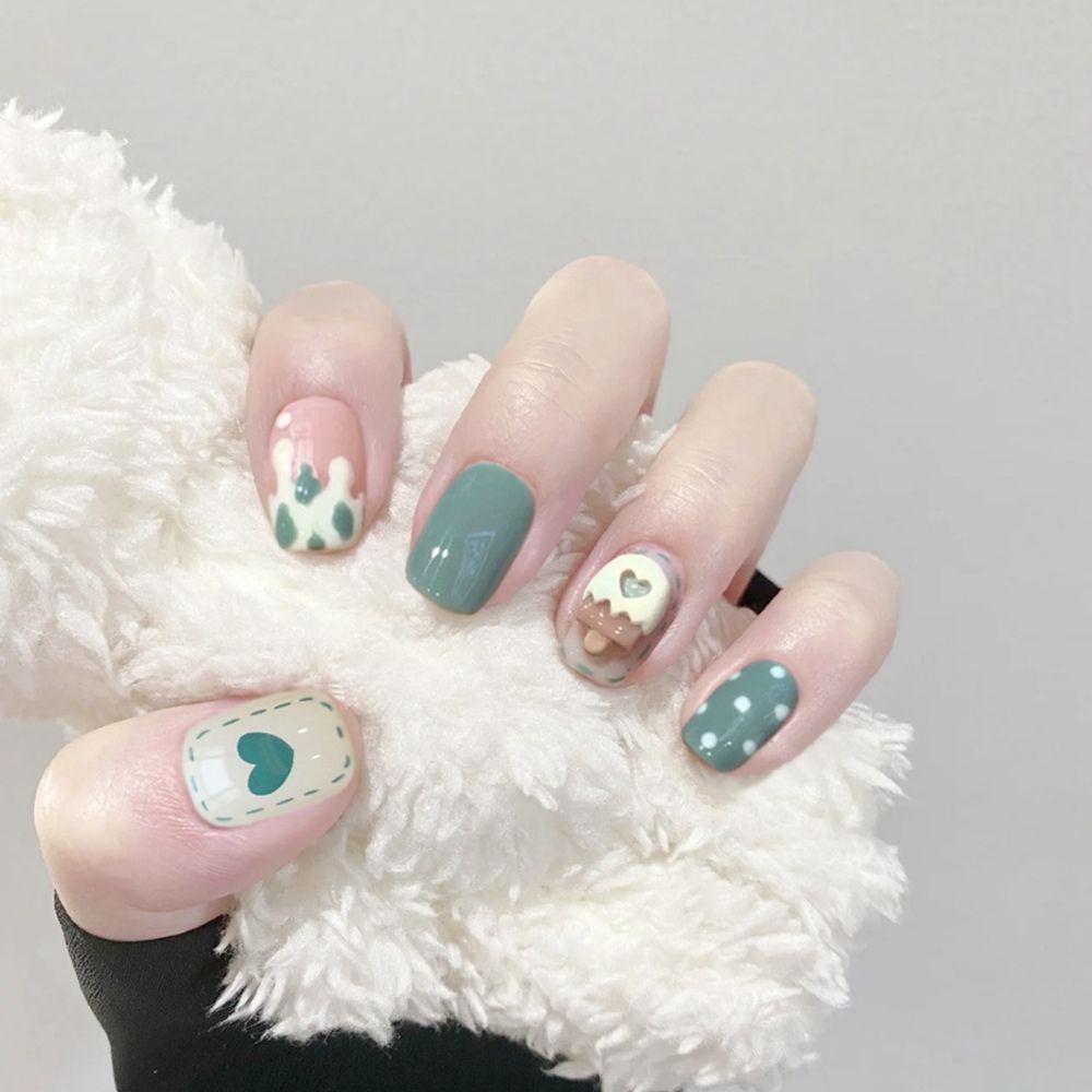 Bộ 24 Móng Tay Giả Ngắn / Tròn / Vuông Che Phủ Toàn Diện Có Thể Tháo Rời