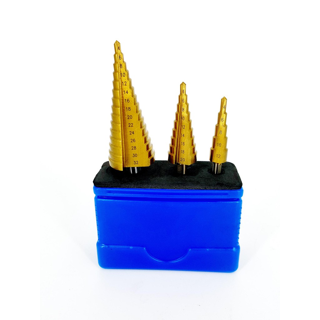 BỘ 3 MŨI KHOAN THÁP THẲNG  ĐƯỜNG KÍNH TỪ 4MM- 32MM
