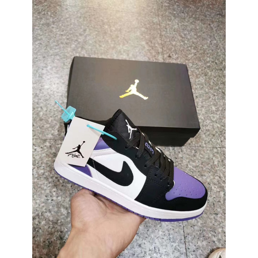 Giày thể thao Air Jordan 1 cổ thấp màu xanh dương/tím/đỏ/xanh lá/đen phong cách năng động cá tính