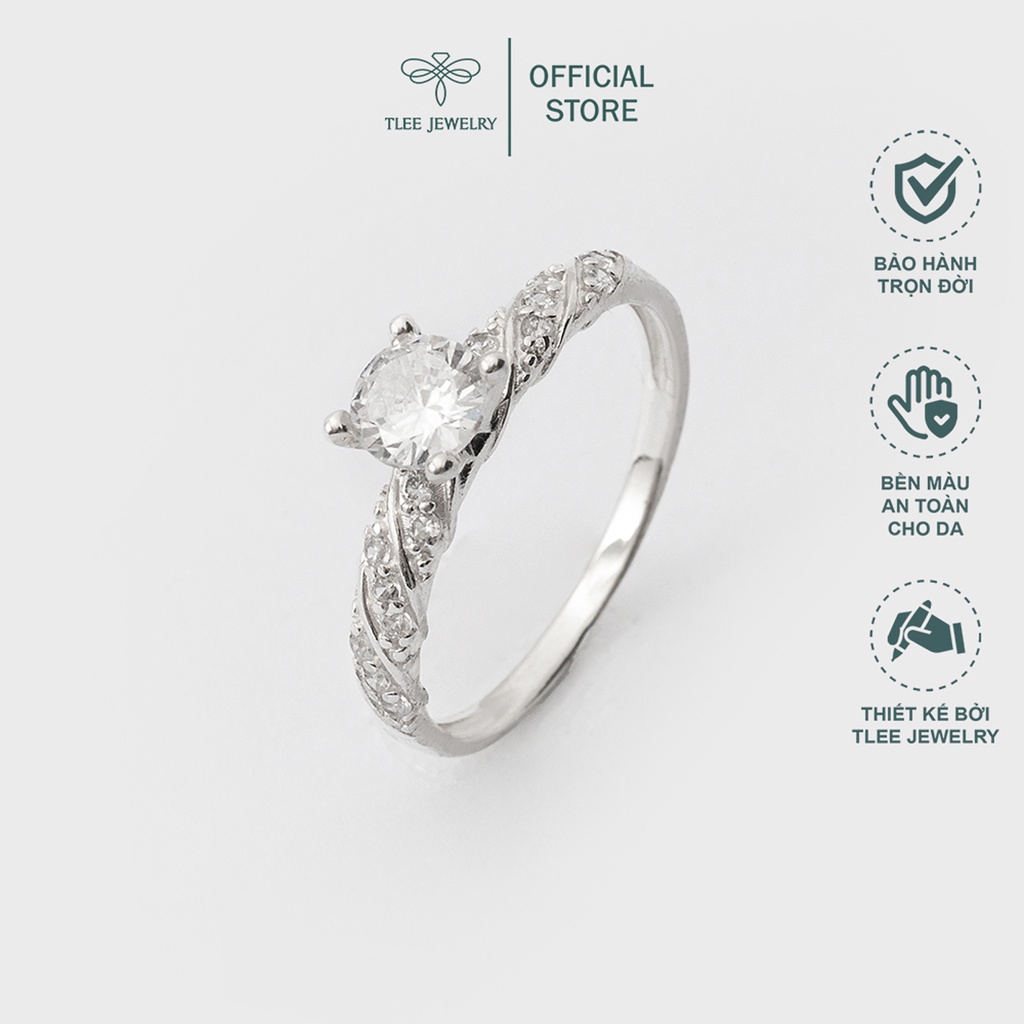 Nhẫn bạc nữ TLEE bốn chấu viền xoắn nạm đá TleeJewelry A0180