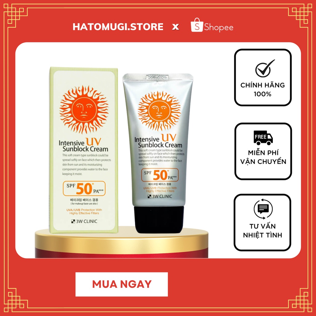 Kem chống nắng [Dùng Là Mê -Hàng Auth] Kem chống nắng 3W Clinic Intensive UV Sunblock Cream SPF 50 PA+++ 70ml