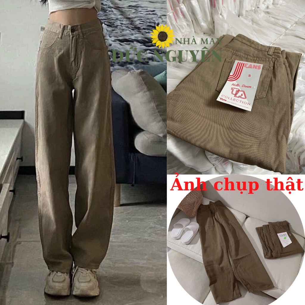 Quần jeans nữ suông dáng dài hàng loại 1 dày dặn, quần bò màu nâu đậm chất co giãn nhẹ_ J66