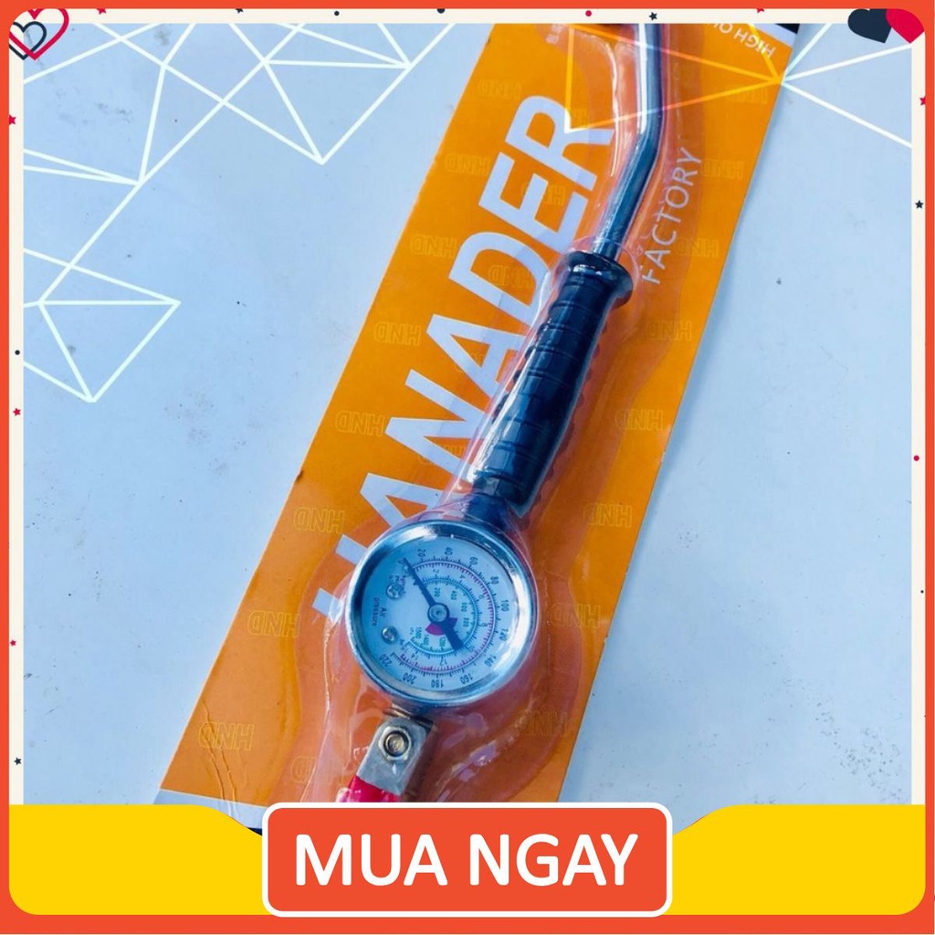 Tay bơm lốp cong 2 đầu 💥FREESHIP💥bơm lốp ô tô , xe máy có đồng hồ