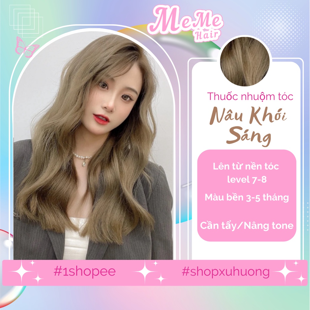 Thuốc nhuộm tóc màu nâu khói sáng , tặng kèm oxy trợ dưỡng và bao tay